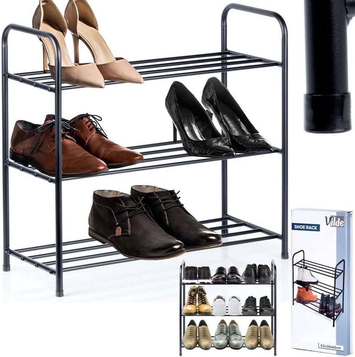 Schoenenrek Met 3 Etages Zwart - Metalen Schoenenkast voor Hal en Slaapkamer (63x28x60 cm) (9101060687864)