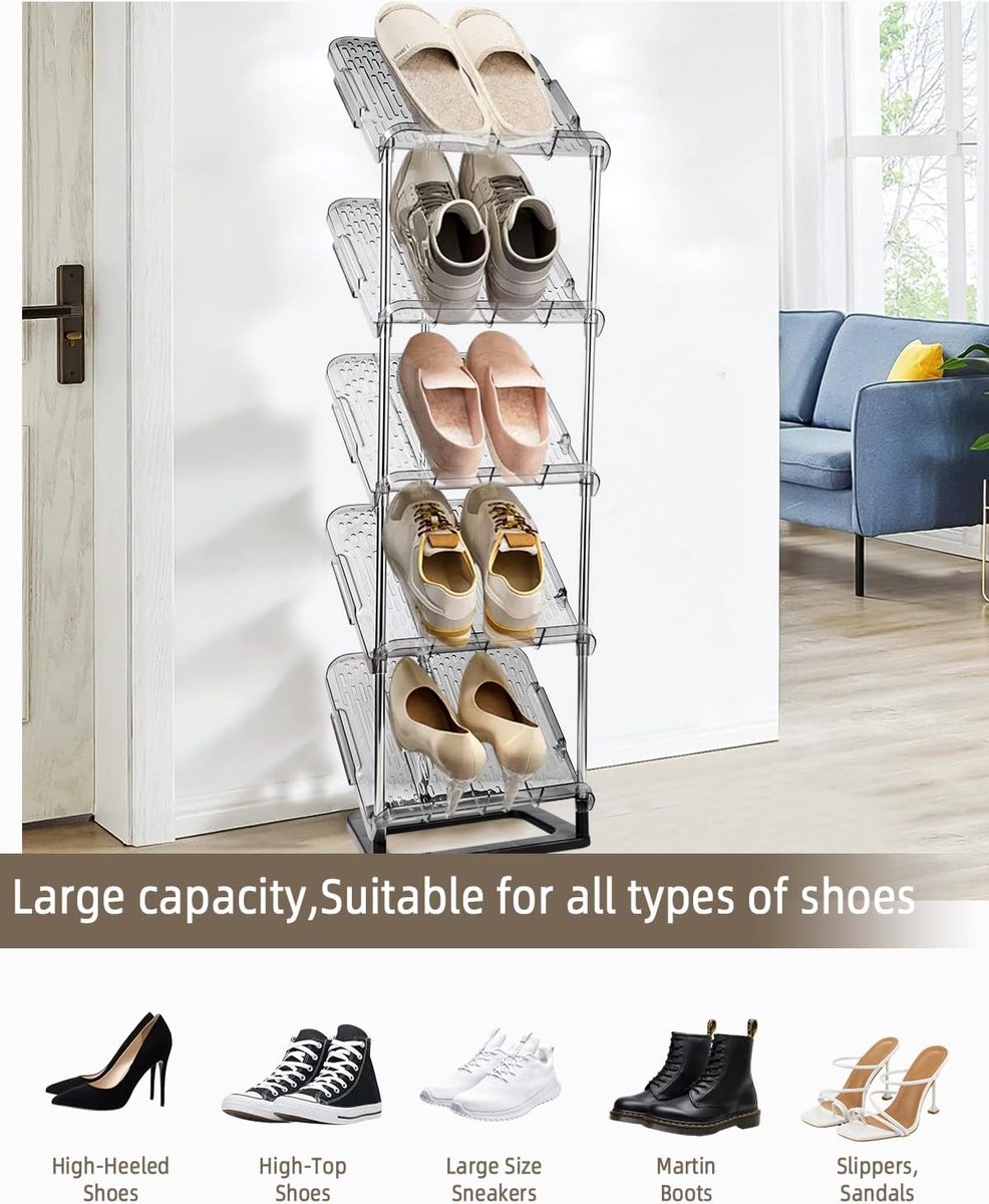 Schoenenrek Met 5 Niveaus - Ruimtebesparend Schuin Rek, Schoenenorganizer, Schoenenstandaard - Multifunctionele Staand Rek Voor Hal, Slaapkamer, Werkkamer (8785356257477)