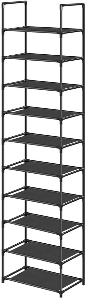 Schoenenrek Opbergrek 45 x 28 x 173 cm Zwart Metaal Voor Hal Slaapkamer Met 10 Opbergplanken Ruimtebesparend Stevig Duurzaam Frame (4255890937981)