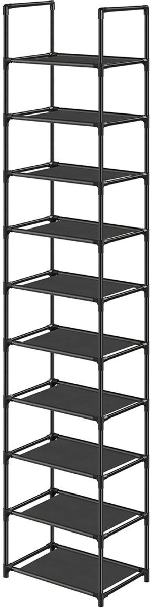 Schoenenrek Opbergrek Met 10 Open Opbergvakken 33x33x173 Cm Zwart Metalen Frame Efficiënt Ruimtebenutting Stevig Duurzaam Hal Slaapkamer Garderobe (4255890932351)