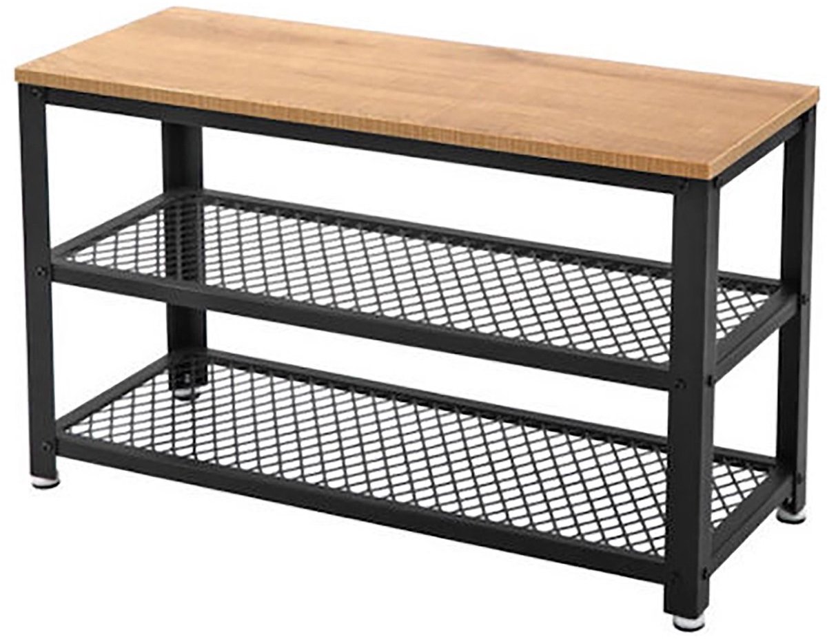 Schoenenrek Opbergrek Multifunctioneel Opbergmeubel 73x30x45 Cm Naturel Zwart Metalen Frame 2 Gaasplanken Bovenblad Als Schoenenbank Hal Woonkamer Gang Slaapkamer Entree (4255890935451)