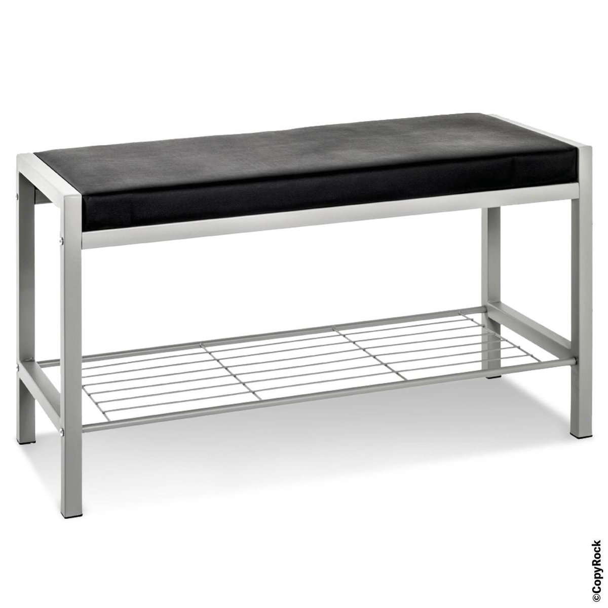 Schoenenrek - Zwart staal met leren zitting - Stevig halmeubel - 45 cm hoog, 80 cm breed, 35 cm diep (6017406442420)