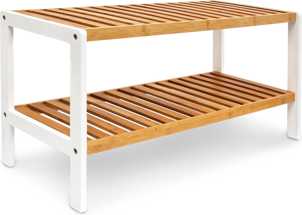 Schoenenrek bamboe wit - Schoenenplank - 2 etages - Max 8 paar schoenen (8720168422279)