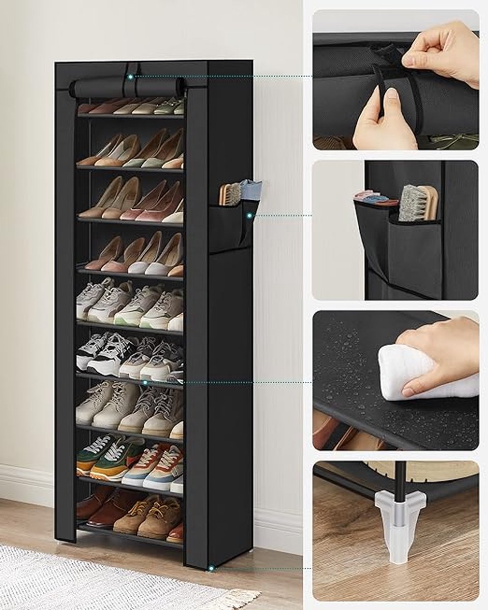 Schoenenrek met 10 niveaus schoenenkast schoenenrek 160 x 58 x 28 cm voor ca. 27 paar schoenen,Groot, zwart RXJ10H (8785291689258)