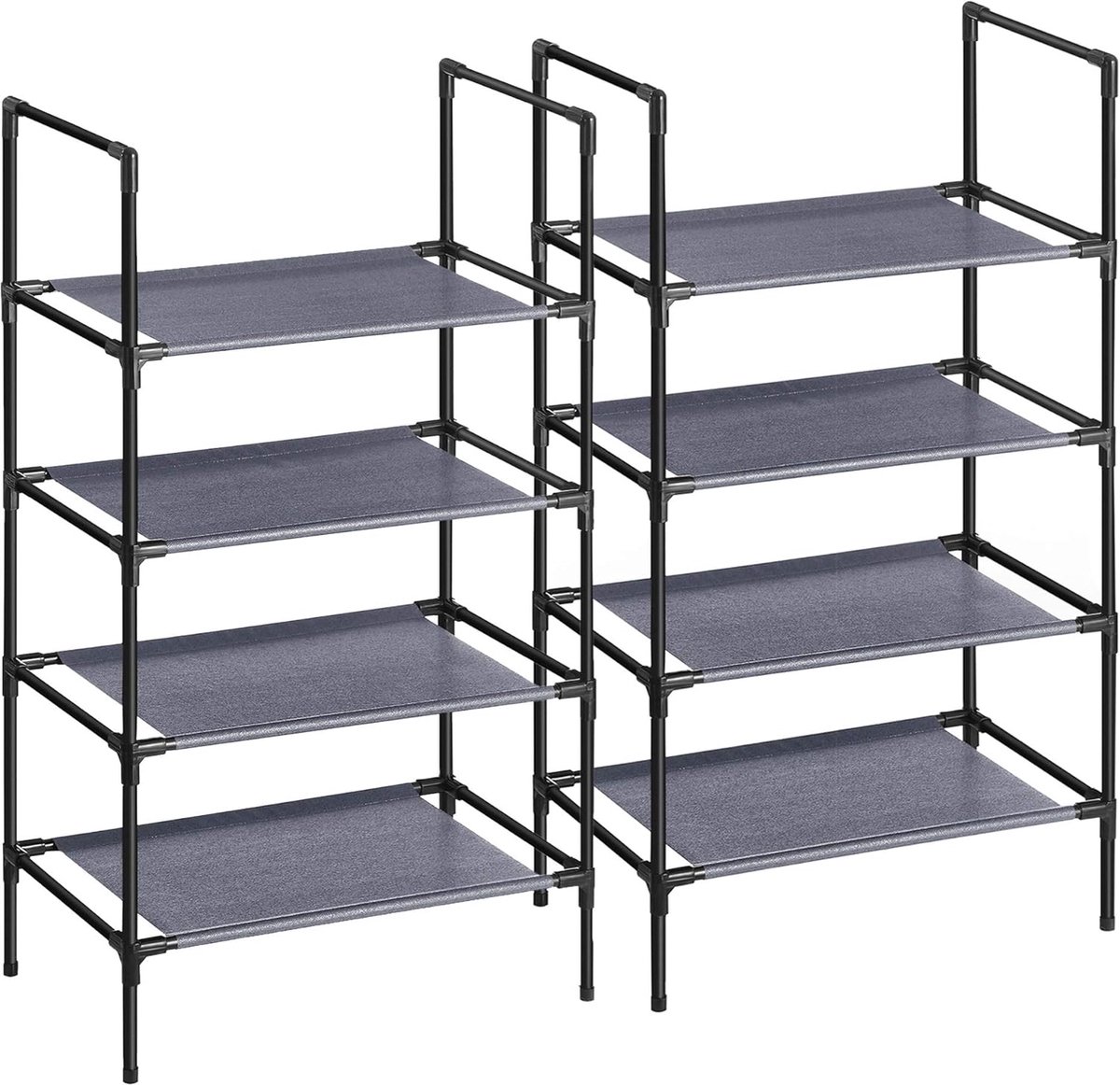 Schoenenrek met 4 niveaus, 2 stuks, schoenenrek, opslag, metalen frame, planken van vliesstof, voor entree, slaapkamer, woonkamer, 45 x 28 x 80 cm, grijs LSR044G02 (7595980506800)