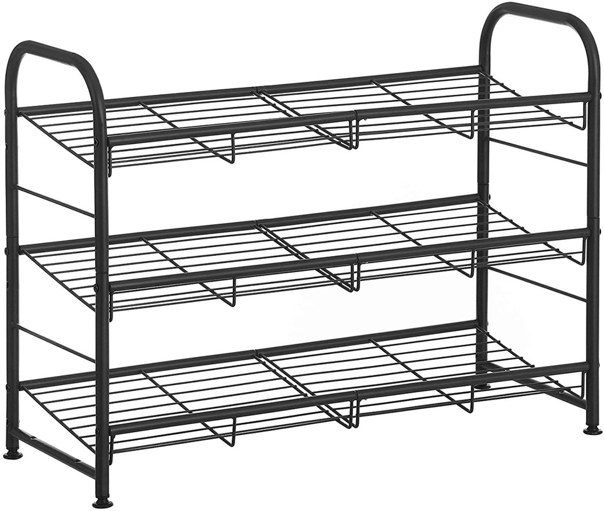 Schoenenrek schoenen opbergsysteem met 3 legplanken, biedt plaats aan maximaal 12 paar, stevig metalen frame, geschikt voor hakken, sportschoenen en slippers, 68.5 x 27.5 x 49.5 cm, zwart. (4255901402361)