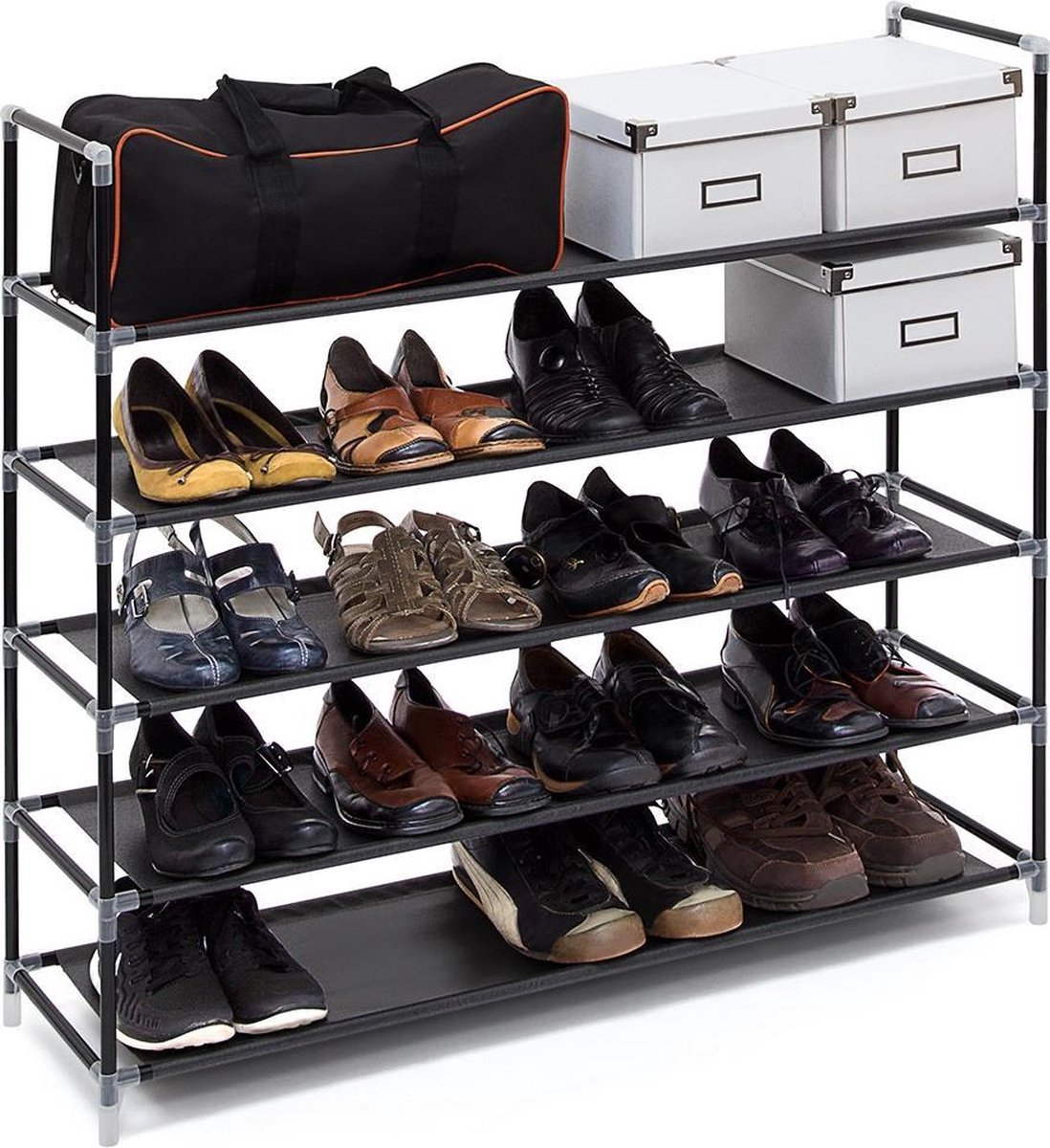 Schoenenrek steeksysteem - 5 laags - voor 20 paar - B99 x H94 x D28 cm - smal - zwart (4052025047351)