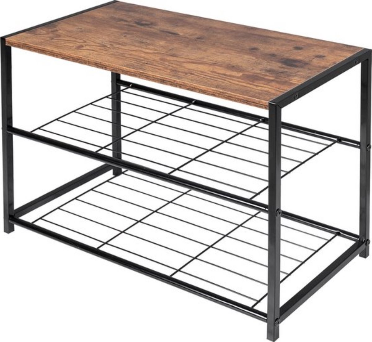 Schoenenrek - stevig & praktisch - vintage hout & zwart metaal - compact design - ruimtebesparend en stijlvol - 63x30x43 cm (8721085255247)