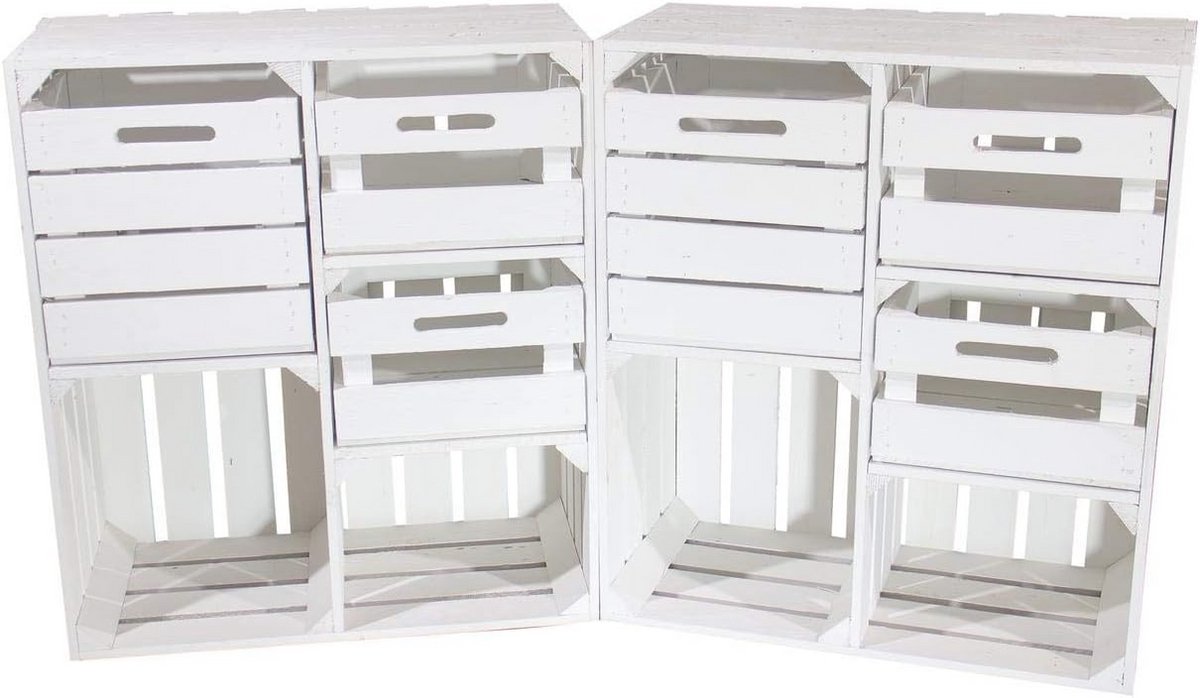 Set van 2 Witte Houten Kasten met 3 Schuifladen - Vintage Opbergoplossingen voor Huis en Tuin (9101041808257)