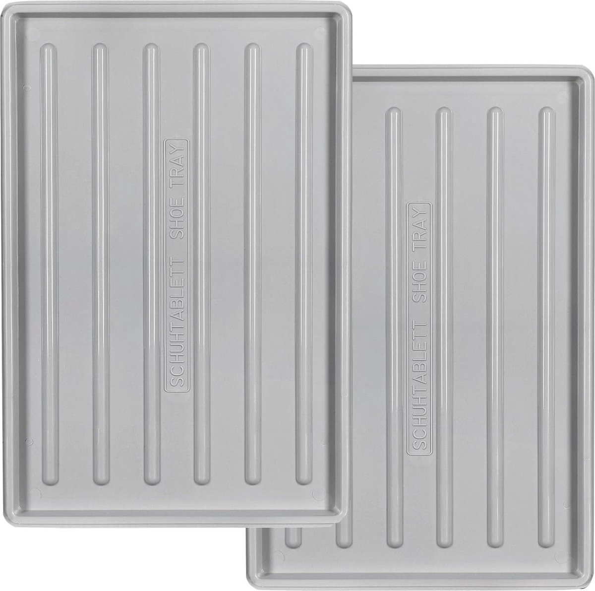 Set van 2 schoenafdruipbakjes, 45 x 30 cm, afdruipmat, schoenen, grijs, schoenmat, afdruipmat, kunststof, schoenenrek, schoenenrek, schoenonderlegger, schoenonderlegger, afdruipbak, schoenen (4800325982816)