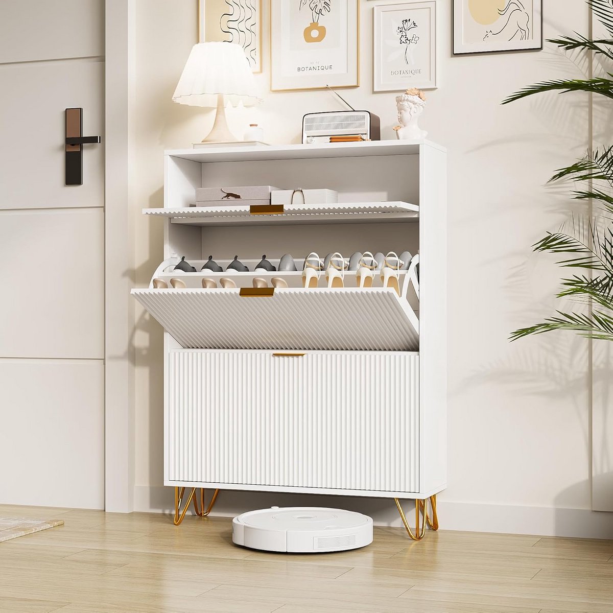 Slanke Schoenenkast met 3 Klapladen voor Entree en Hal - Wit (9101066315600)