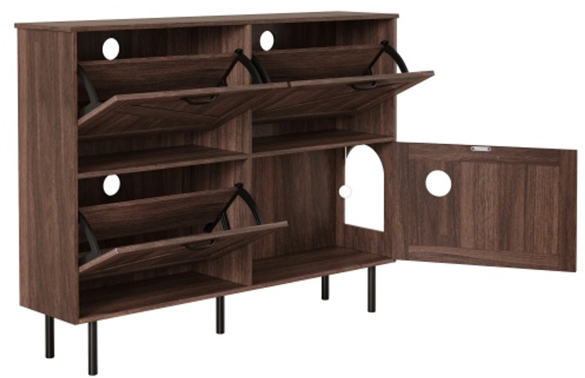 Smal Schoenenkast 120 x 28 x 92 cm cm Grijs Wit Met 3 Klepvakken Opbergruimte Voor Huisdierspeelgoed Voor Gang Hal Entree Ruimtebesparend Opbergmeubel (4255890945856)