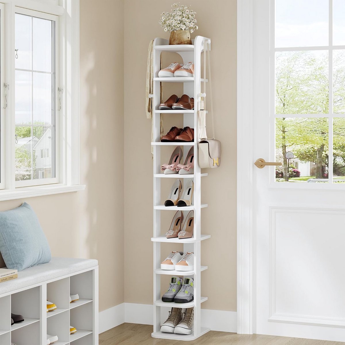 Smal Schoenenrek met 10 Lagen - Houten Opbergkast voor Hal en Woonkamer - Wit (9101057334849)