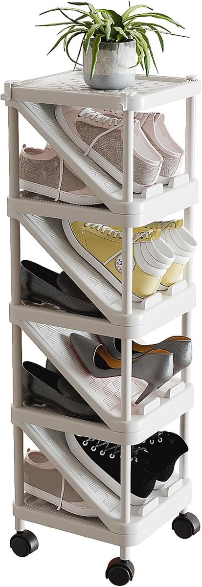 Smal schoenenrek met 9 niveaus - ruimtebesparend - wit - kunststof (9504536183196)