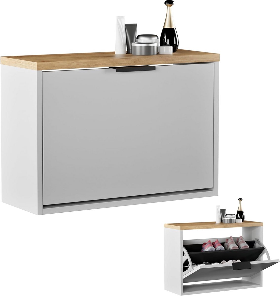 Smalle Schoenenkast met 1 Klep - Ruimtebesparende Schoenopberger voor Hal en Gang (9101073444867)