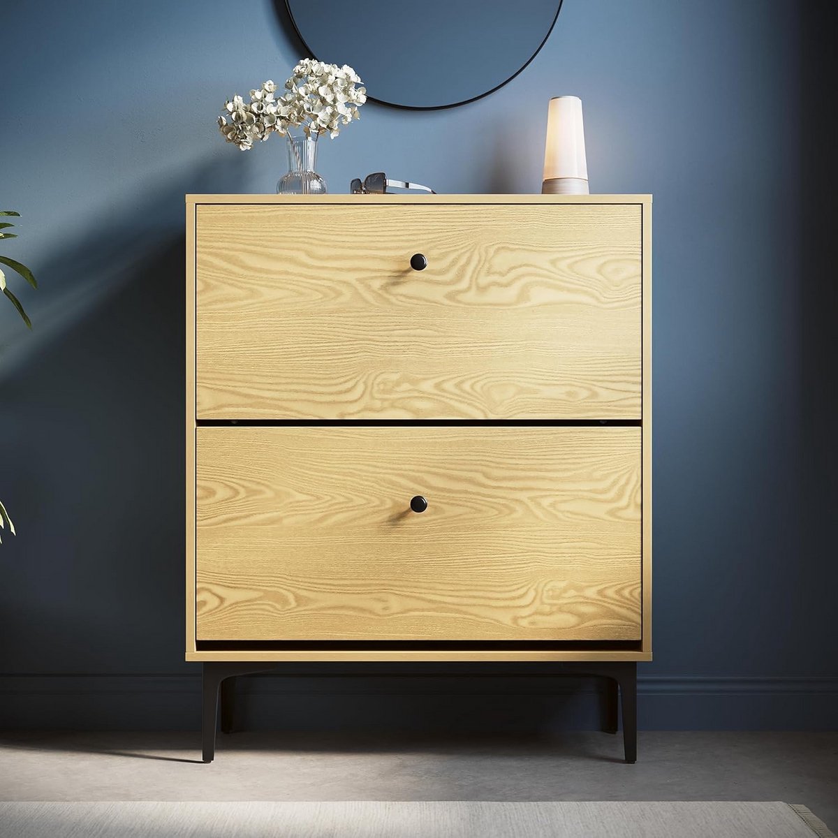 Smalle Schoenenkast met 2 Kleppen voor 24 Paar | Ruimtebesparende Schoenenopberger met Verstelbare Plank (9101059703599)