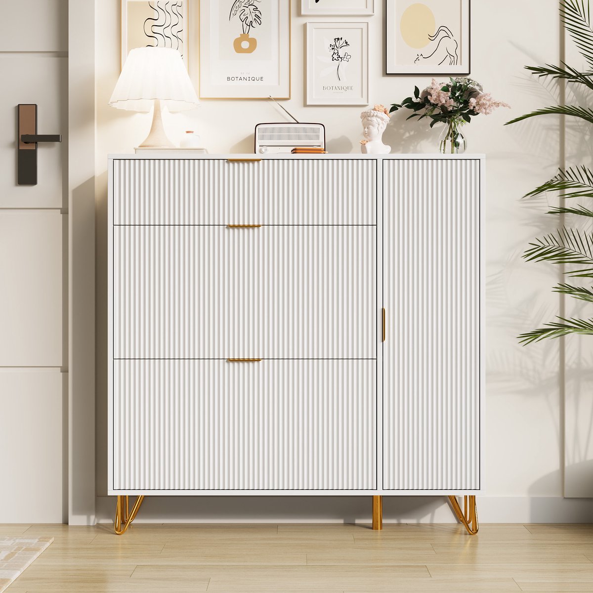 Smalle Schoenenkast met Kleppen en Deur - Ruimtebesparende Hal Kast voor 20 Paar Schoenen (3312632402600)