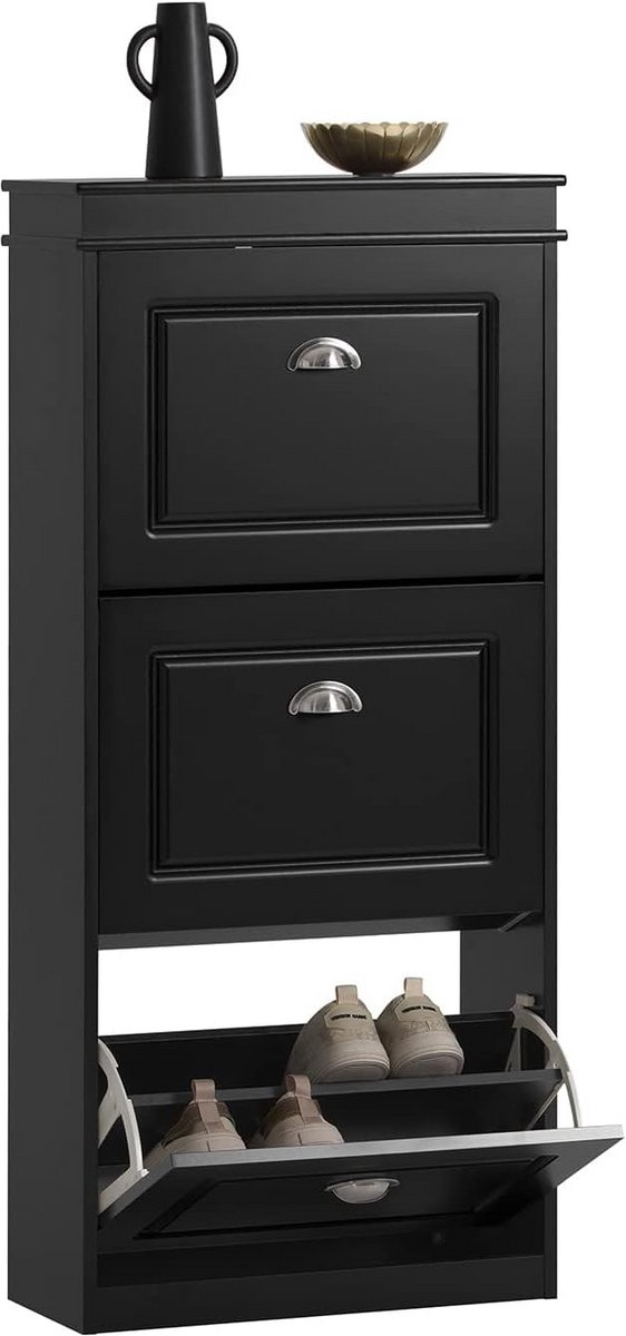Smalle Zwarte SchoenલાકKast met 3 Klapdeuren voor Gang (9101059844698)