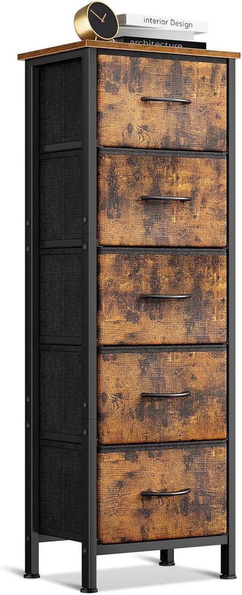 Smalle ladekast met 5 stoffen lades - Compact Opbergmeubel voor Slaapkamer of Woonkamer (9101064140730)