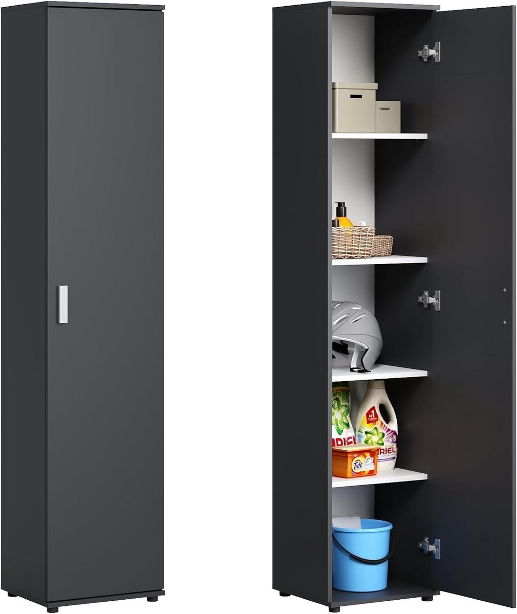 Smalle multifunctionele kast met 1 deur en 4 legplanken - Ruimtebesparende opbergoplossing voor huis, kantoor of slaapkamer (9101066917224)