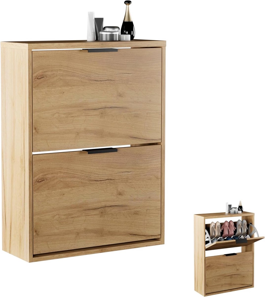 Smalle schoenenkast met 2 kleppen voor hal en gang - ruimtebesparend met 4 niveaus (9101053893074)