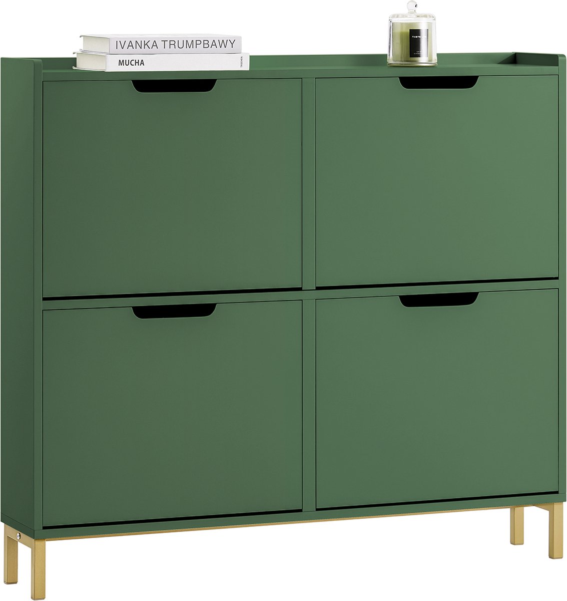 SoBuy FSR100-SY Smalle Schoenenkast met 4 Kleppen - Ruimtebesparend Schoenenrek voor Hal & Gang - Donkergroen 100x91x19cm (4251388633380)