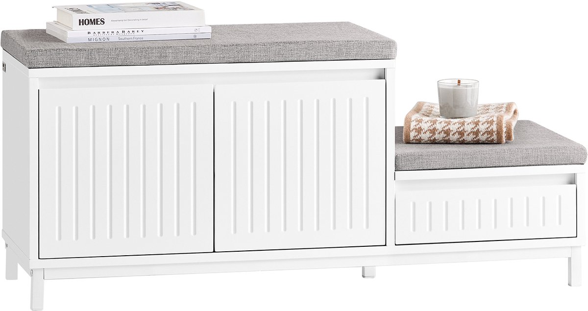 SoBuy FSR172-W Schoenenbank - Witte Opbergbank met Zitvlak (4251388631775)