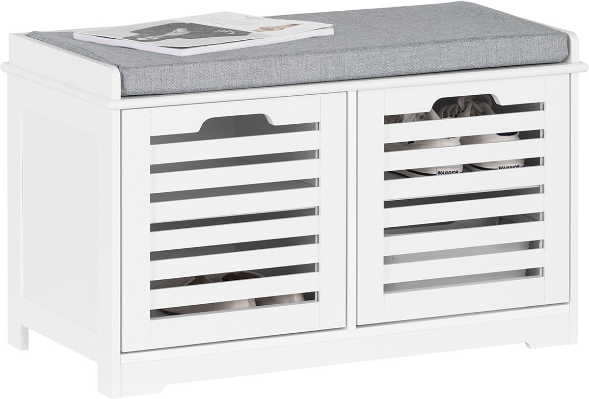 SoBuy FSR23-II-W Entreebank - Witte Schoenenbank met Opbergruimte (4251388631010)