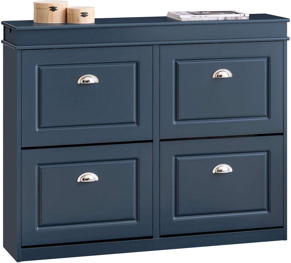 SoBuy FSR79-B Smalle Schoenenkast met 4 Kleppen & 8 Verstelbare Planken - Ruimtebesparend Schoenenrek - Blauwe, 105×83×24cm - voor ingang, hal of slaapkamer (4251388632536)