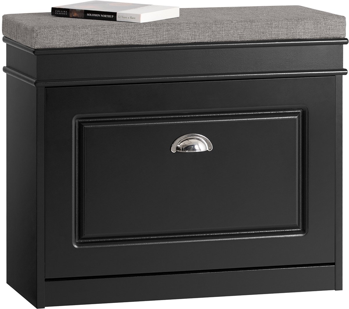 SoBuy FSR82-K-SCH Smalle Schoenenbank met Zitkussen - Schoenenkast met Zitbank - Ruimtebesparend Schoenenrek - Zwart, 60×24×51cm (4251388621400)