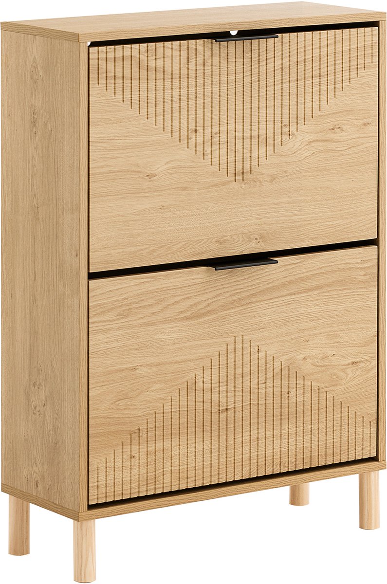 SoBuy Schoenenkast voor ingang, opbergkast met 2 kleppen, schoenenkast voor 8 paar, licht hout, FSR200-II-N (4251388642726)
