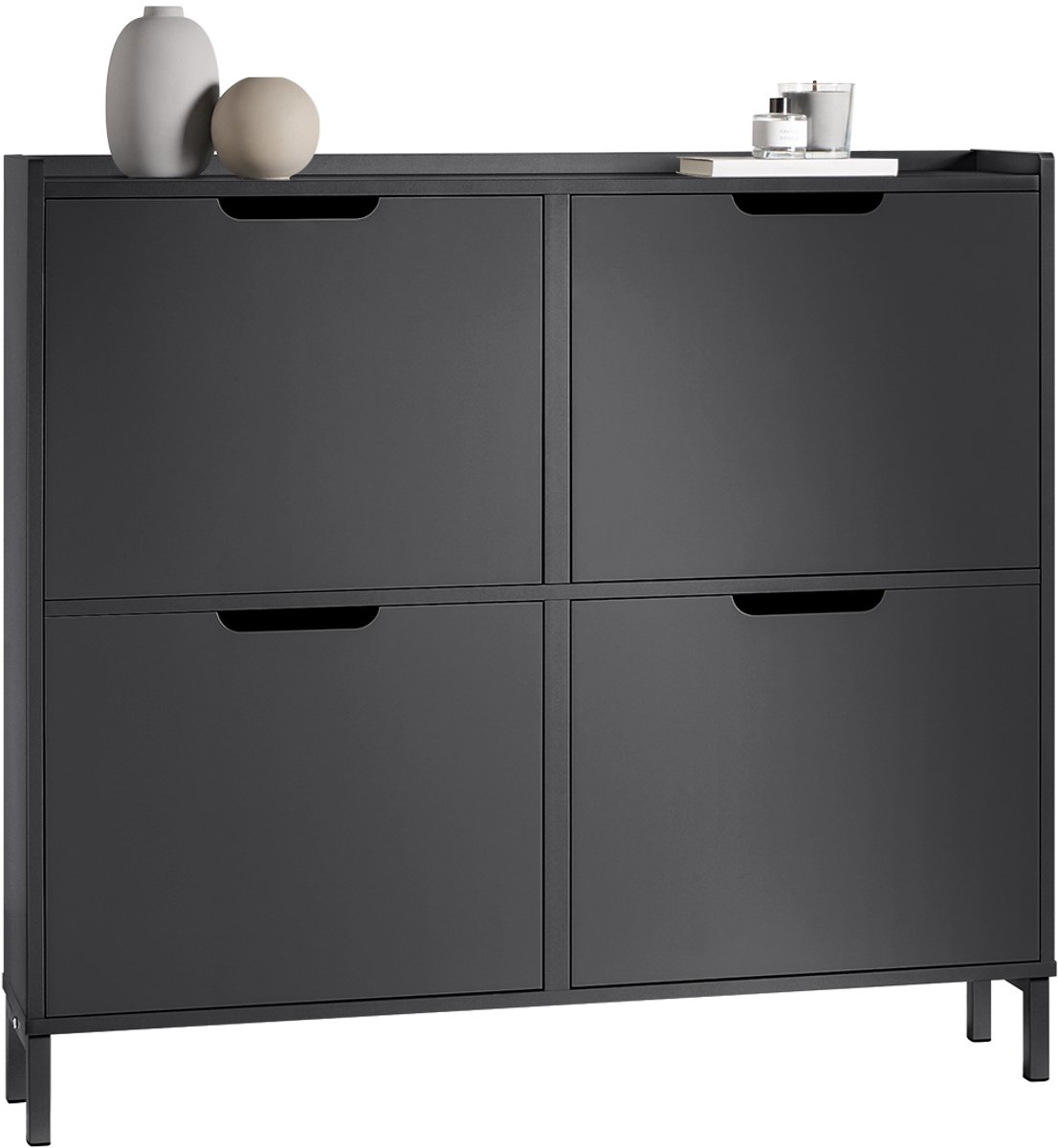 SoBuy Smalle Schoenenkast 4 Kleppen - Zwart 100x19x91 cm FSR100-SCH - Ruimtebesparend Schoenenrek Hal/Gang (4251388628898)