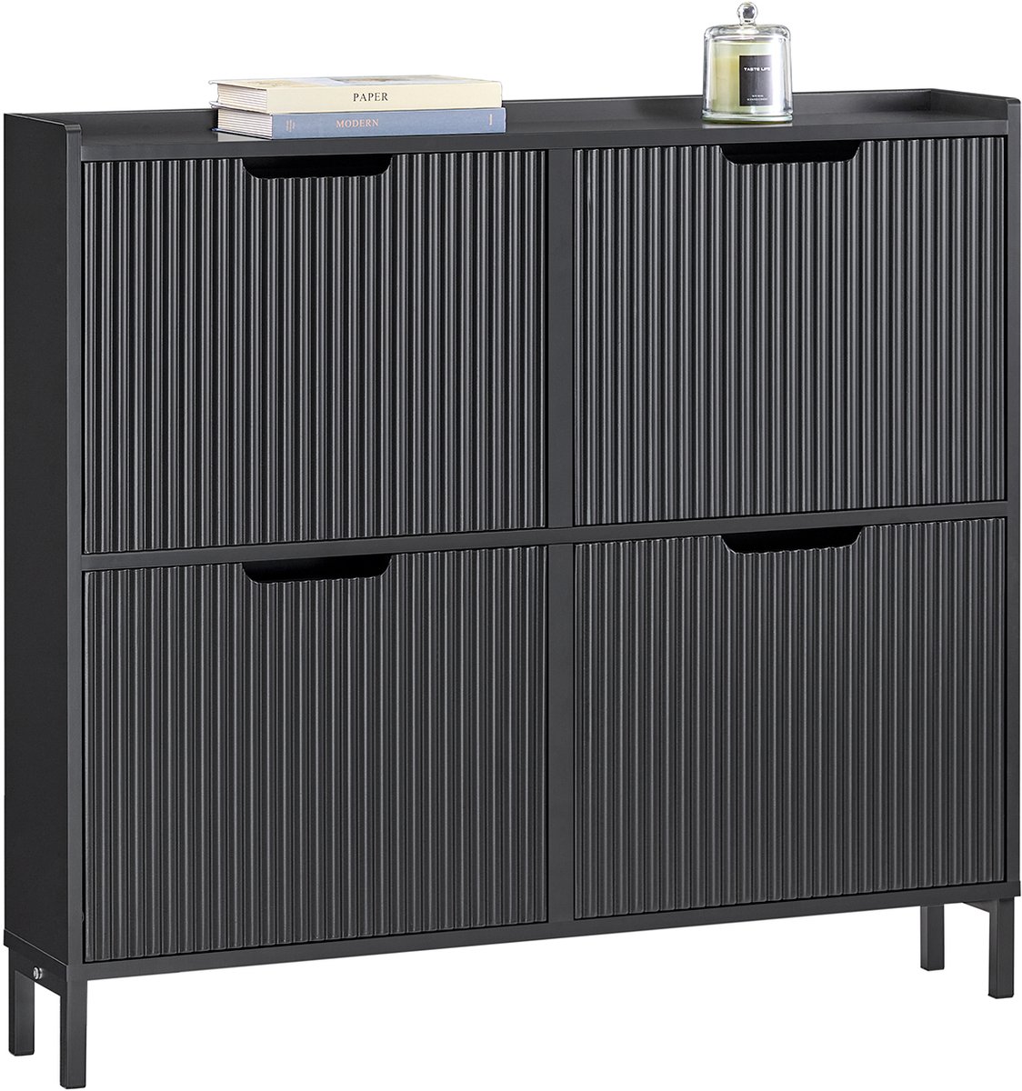 SoBuy Smalle Schoenenkast met 4 Kleppen - Zwart 100x19x91cm, FSR177-L-SCH - Voor Hal, Gang of Entree (4251388633779)