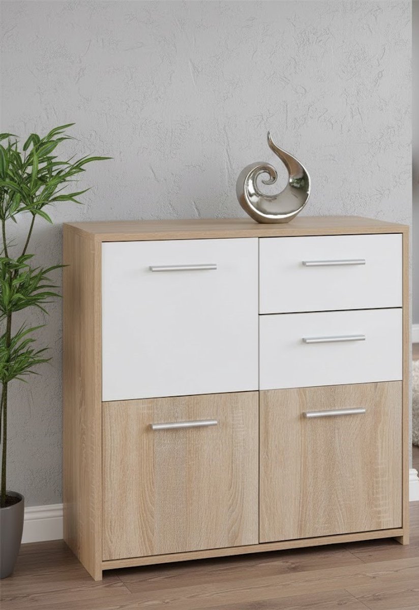 Sonoma Latafel - 3-Deurs, 2 Schuifladen, Moderne Halmeubel, Houtlook Sonoma Eiken, Stijlvol Opbergmeubel voor Hal, Woonkamer en Slaapkamer Depauwwonen (9508741297334)