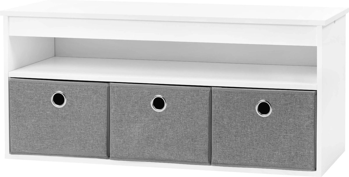 SteeFly® Schoenenbank - Witte Gangbank Met Stoel - 3 Verwijderbare Stoffen Laden - Opslag Kofferbak Bank - Voor Hal Woonkamer (6150816914955)