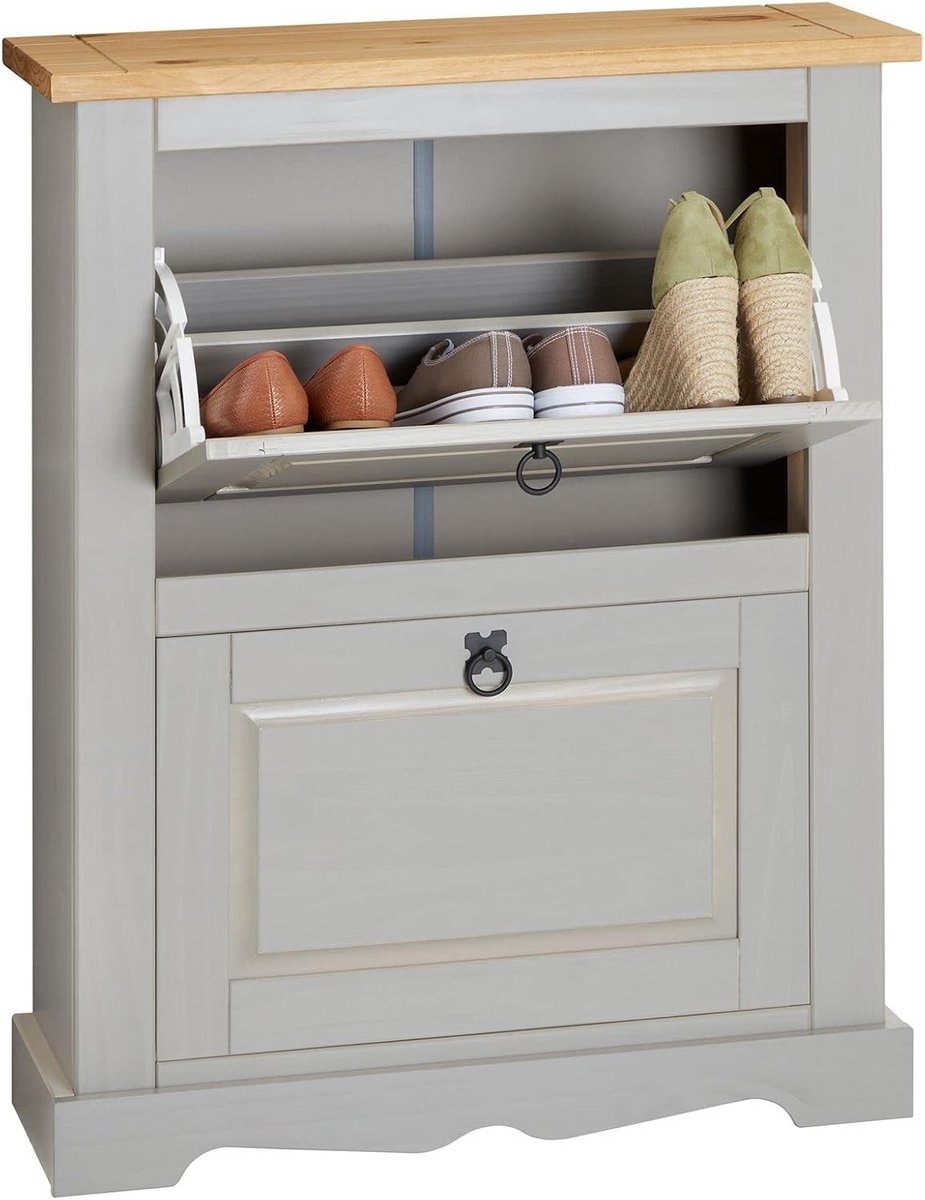 Stevige Schoenenkast van Massief Grenenhout met Twee Kleppen (9101059043916)