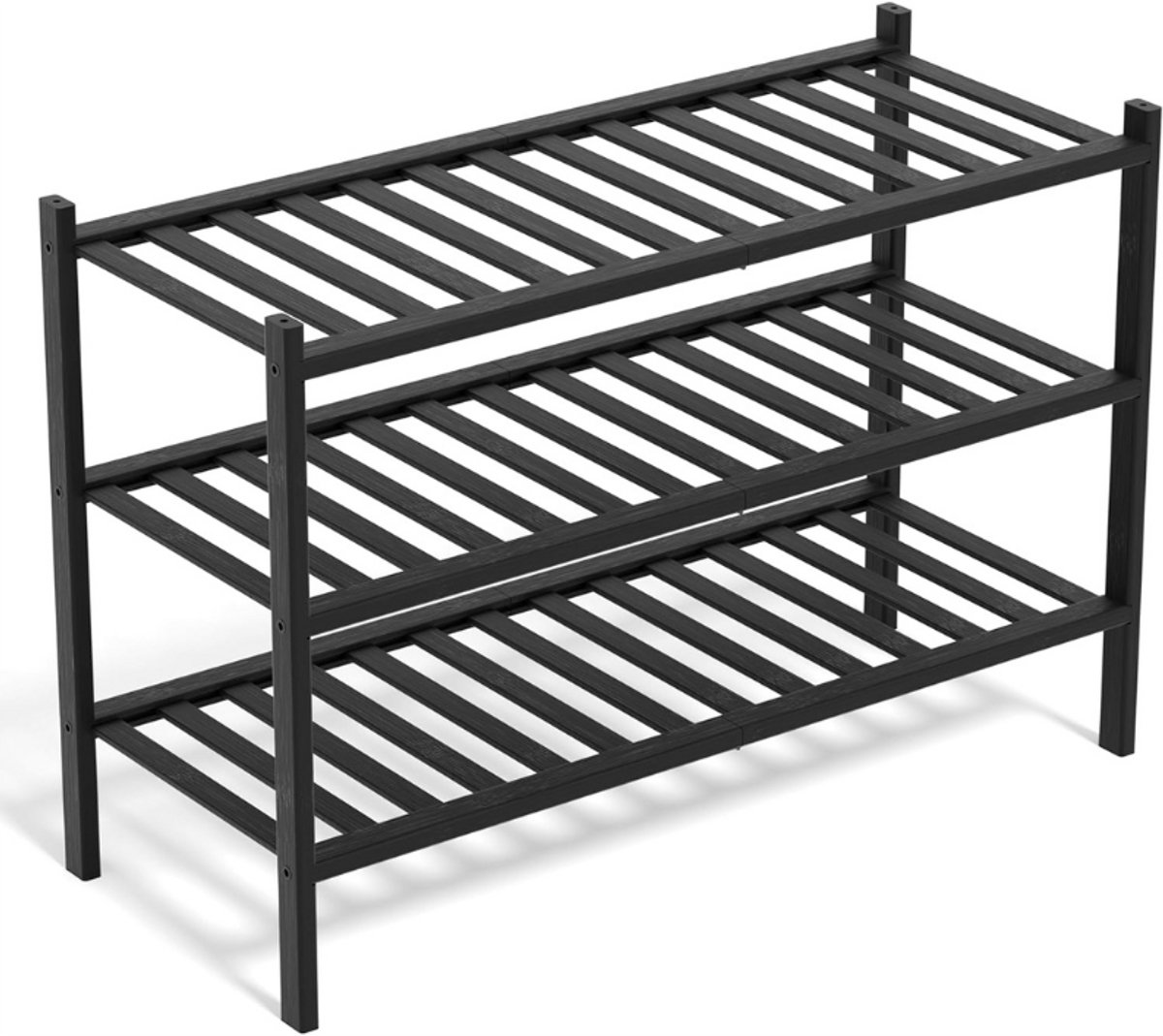 Stijlvolle Bamboe Schoenenrek Met 3 Niveaus - Compacte Schoenen Organizer - Ruimtebesparende Schoenenkast - Moderne Schoenenstandaard Voor Hal En Woonkamer - Zwart (8721521213985)