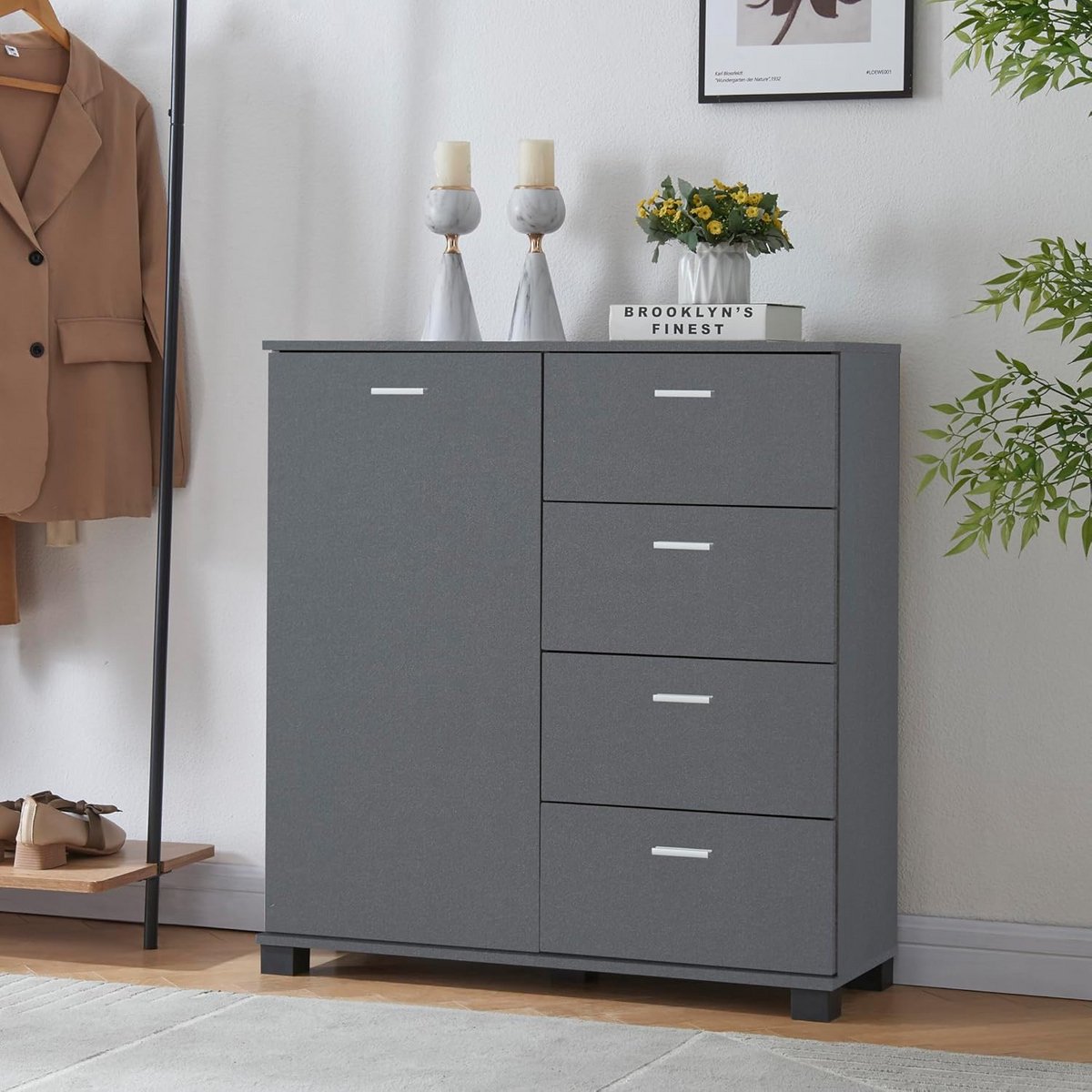 Stijlvolle Halmeubel met Deur en Lades - Donkergrijs (9101055923632)