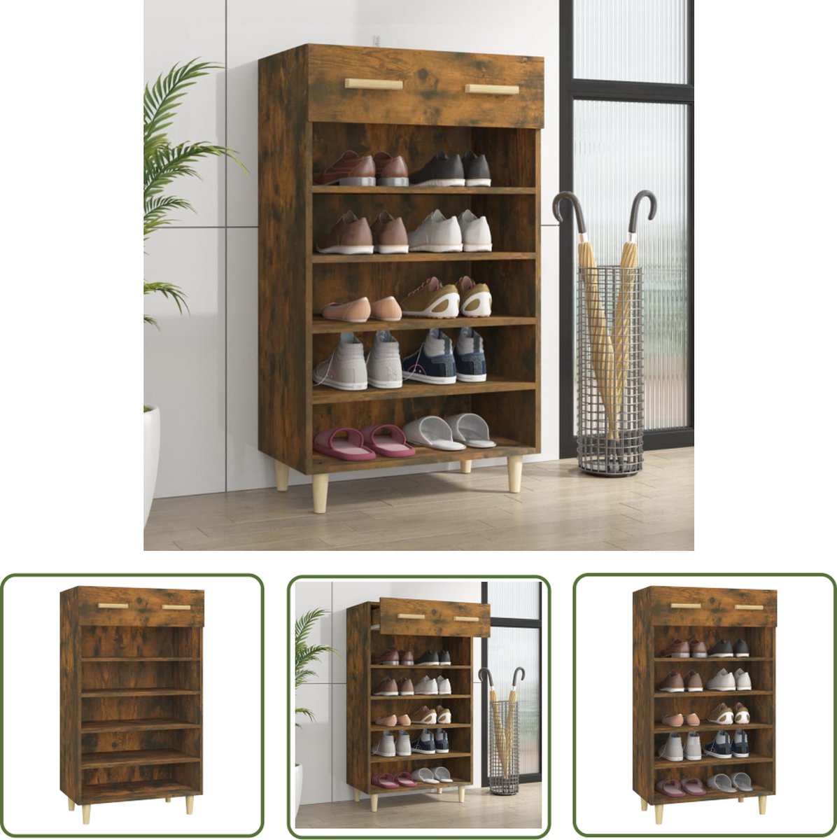 The Living Store Schoenenkast - Scandinavische minimalistische opbergmeubel - 60 x 35 x 105 cm - gerookt eiken (8721032249404)