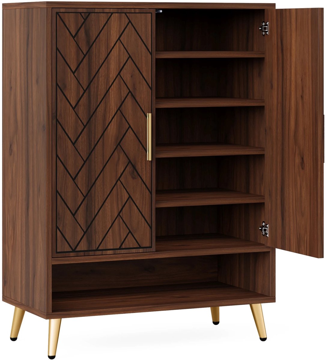 Tribesigns - Schoenenkast Met Deuren - Schoenen Kast - 75x 35x110 CM - 6 Niveaus - Max 20 Paar Schoenen - Walnoot Bruin (8721398315782)