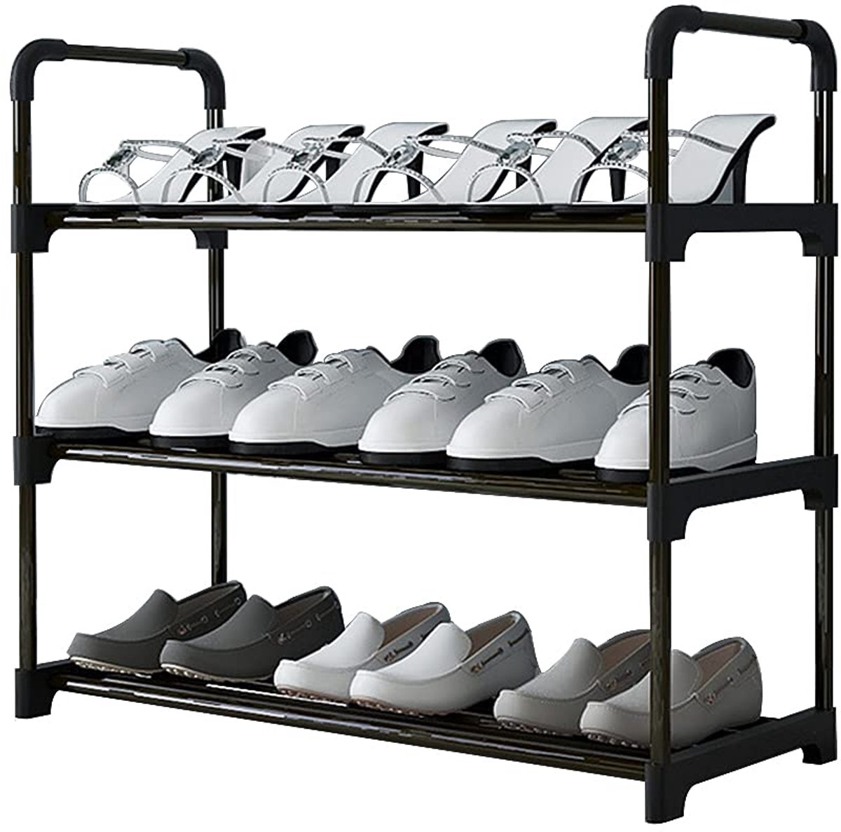 Unyqoos ® Slim en Stijlvol Metalen Schoenenrek met Drie Niveaus en Roestwerende Coating voor 9 Paar Schoenen (8721323033767)
