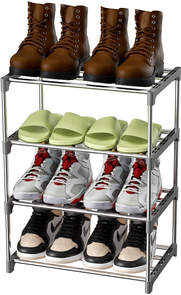 Unyqoos ® Stijlvol en Functioneel Metalen Schoenenrek met 4 Verstelbare Niveaus voor Optimaal Gebruik in Huis (8721323024727)