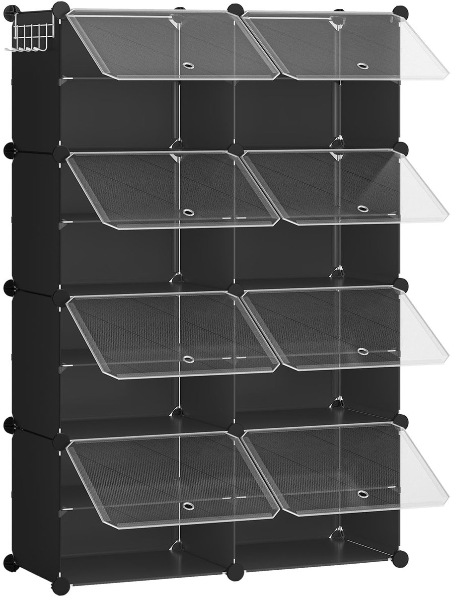 Unyqoos® Compact schoenenrek met 8 vakken voor 32 paar schoenen en opbergruimte (8721358183222)