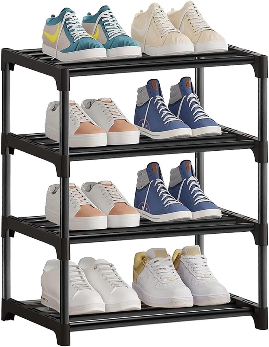 Unyqoos® Ruimtebesparend metalen schoenenrek met vier niveaus voor smalle ruimtes (8721323716103)