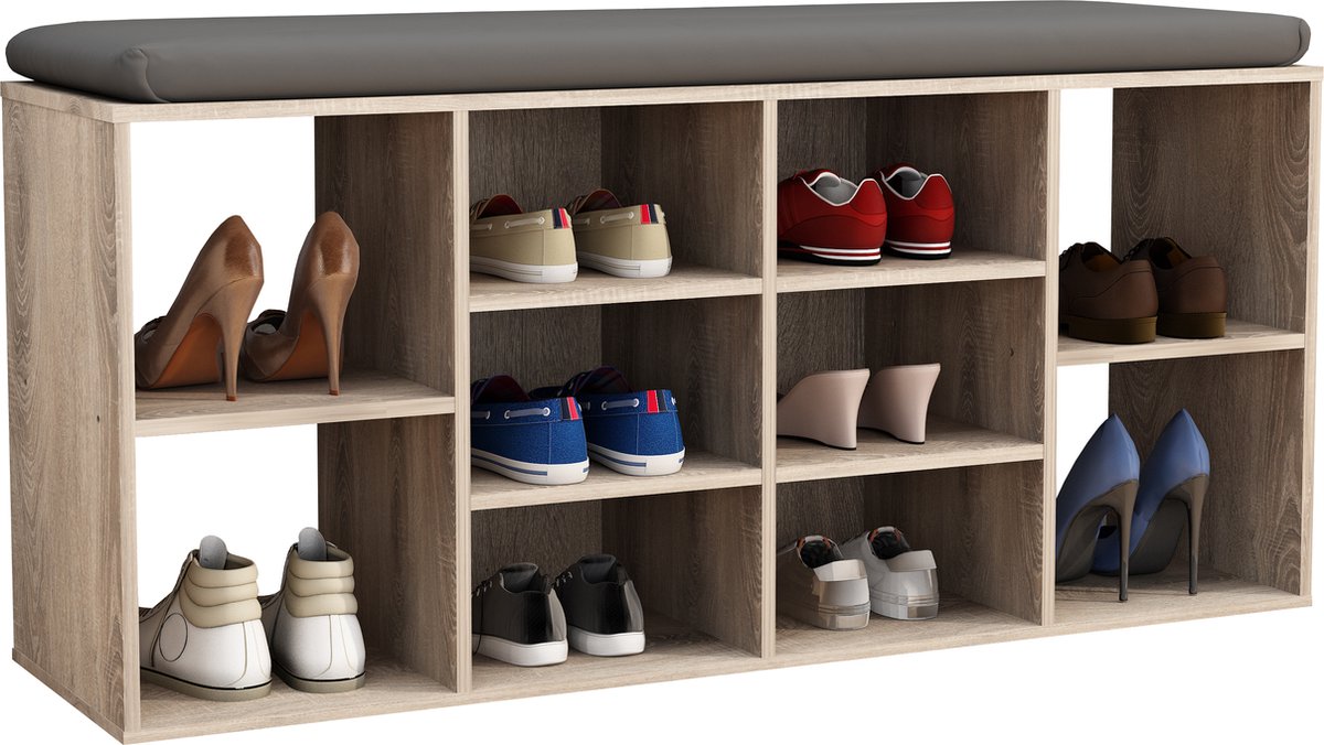 VCM Houten bankschoenenkast schoenenrek schoenenkast 10 vakken Hinsol S Houten bankschoenenkast schoenenrek schoenenkast 10 vakken Hinsol S (4051814427381)