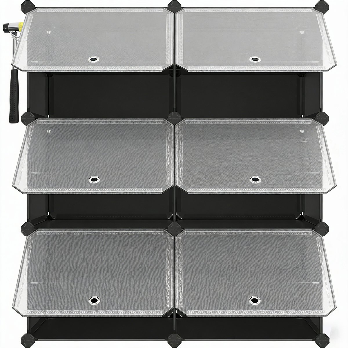 Vergrendelbare schoenenrek, 6-vaks modulair opbergkastje 30×40×30 cm, zwart, met deur, kunststof panelen, draagkracht 5 kg per vak, kantelbeveiliging, eenvoudig te monteren, flexibel te combineren, geschikt voor woonkamer, slaapkamer en badkamer (4255839496388)