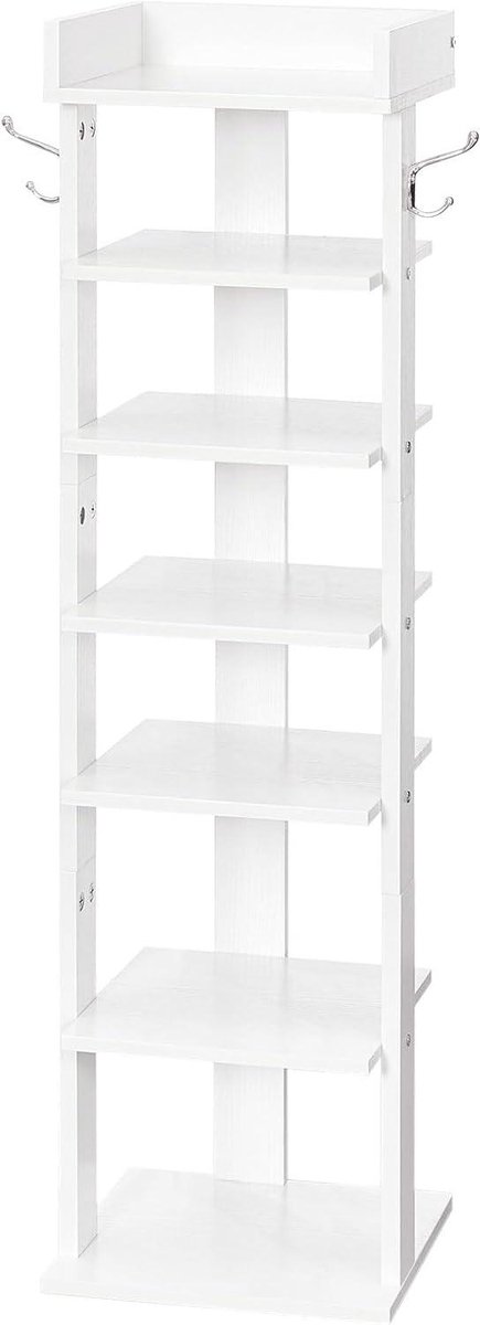 Verticaal Schoenenrek met 7 Lagen en Omheining - Ruimtebesparende Schoenenkast voor Hal, Woonkamer en Slaapkamer - Wit. (6153207795768)