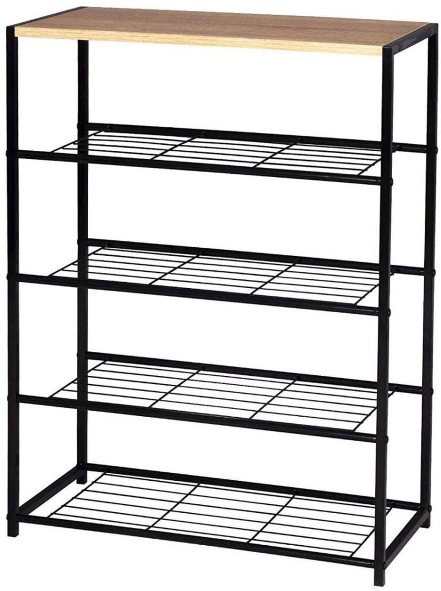 WARRAICH-Schoenenbank met Schoenenrek - Badkamerplank en Zitplaats, Zwart + Eiken, 63x30x83 cm (8721328631104)