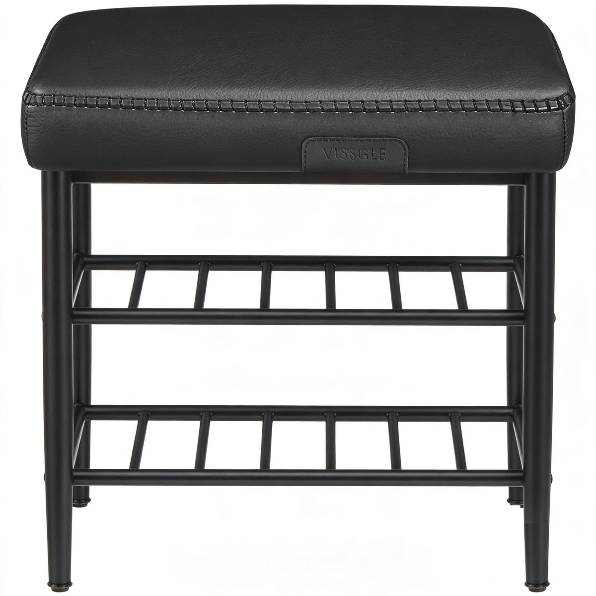 Wisselbank schoenrek 30 x 80 x 50 cm, zwart met 2 lagen schoenenplank, zacht en comfortabel zitvlak, stevig en duurzaam metalen frame, stijlvol en eenvoudig design, geschikt voor gang, entree en slaapkamer. (4255839496289)