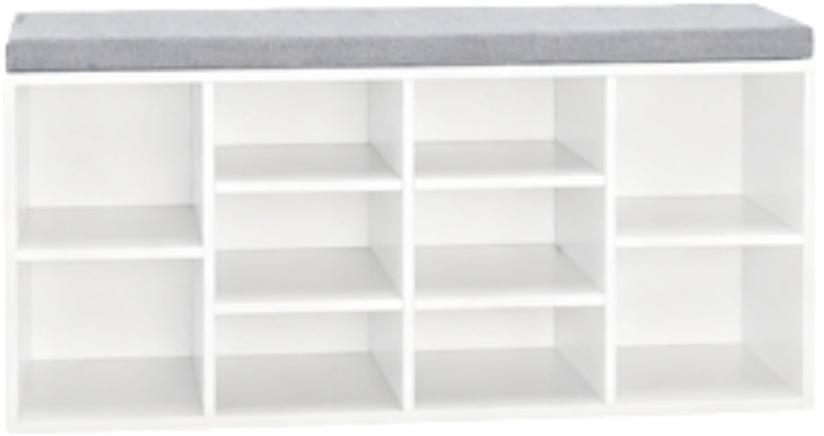 Witte Opbergbank Zitbank Met Opbergruimte Met Grijs Zitkussen Van PB MDF Multifunctioneel Voor Hal En Slaapkamer 103,5x29,5x48 cm (4255890930555)